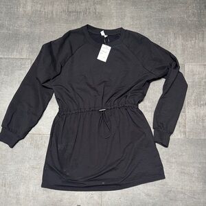 Zella Black Long-Sleeve Drawstring Waist Tunic Dress